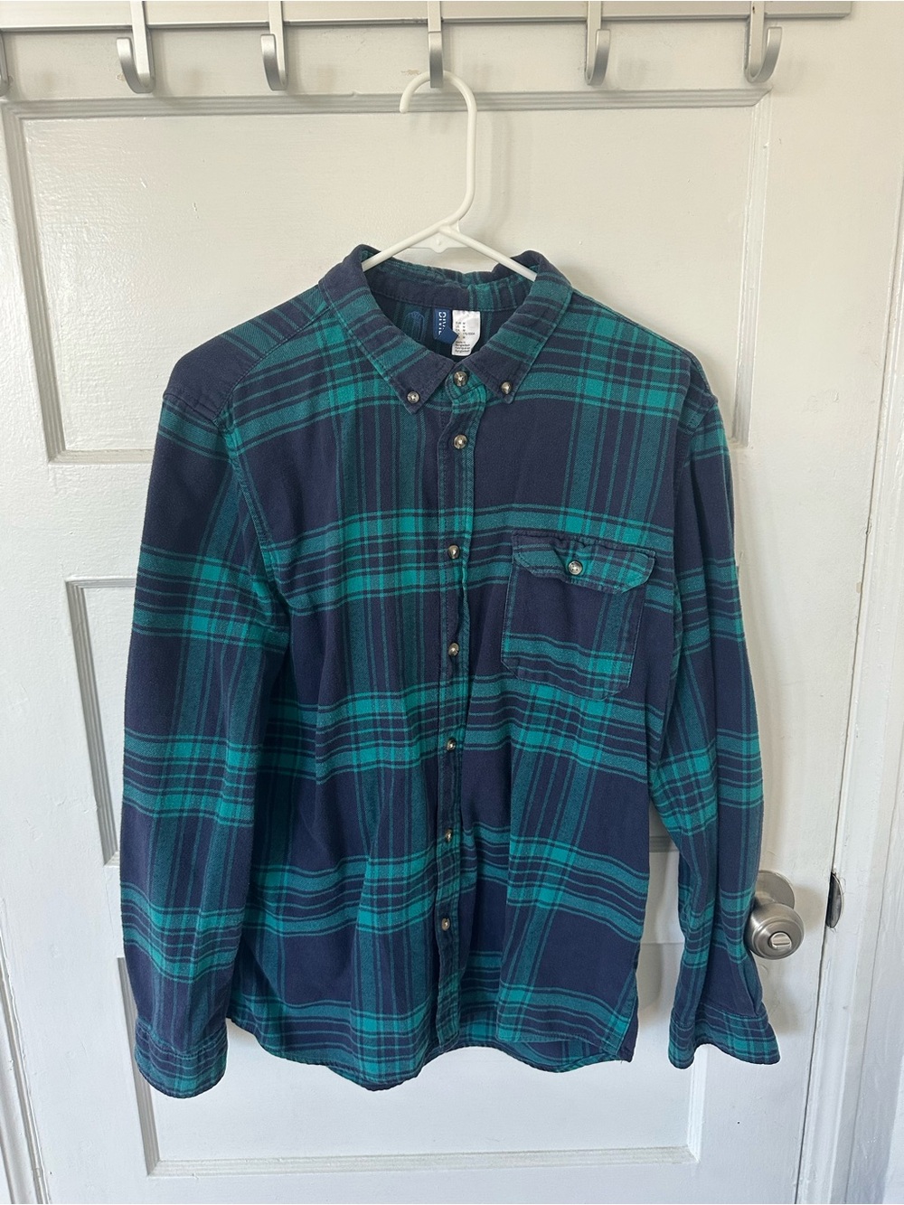 Divided Navy and Teal Plaid Flannel